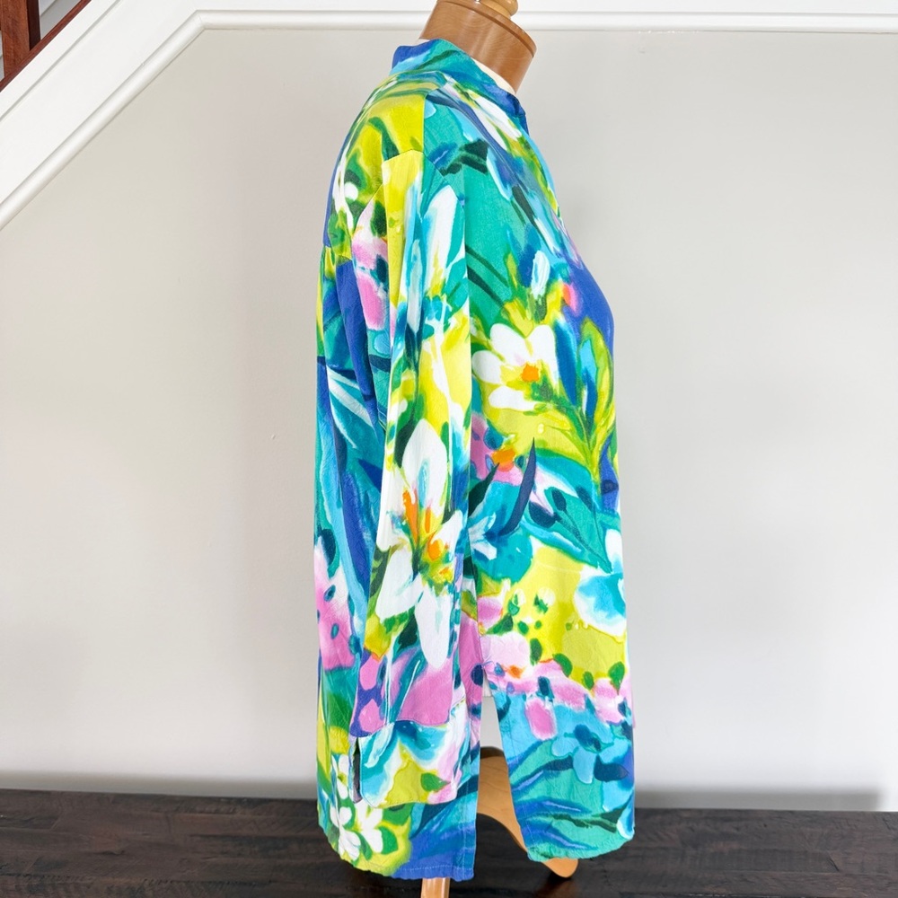 JAMS World Floral Tunic Shirt 3/4 Button Down Womens Small - Picture 3 of 8